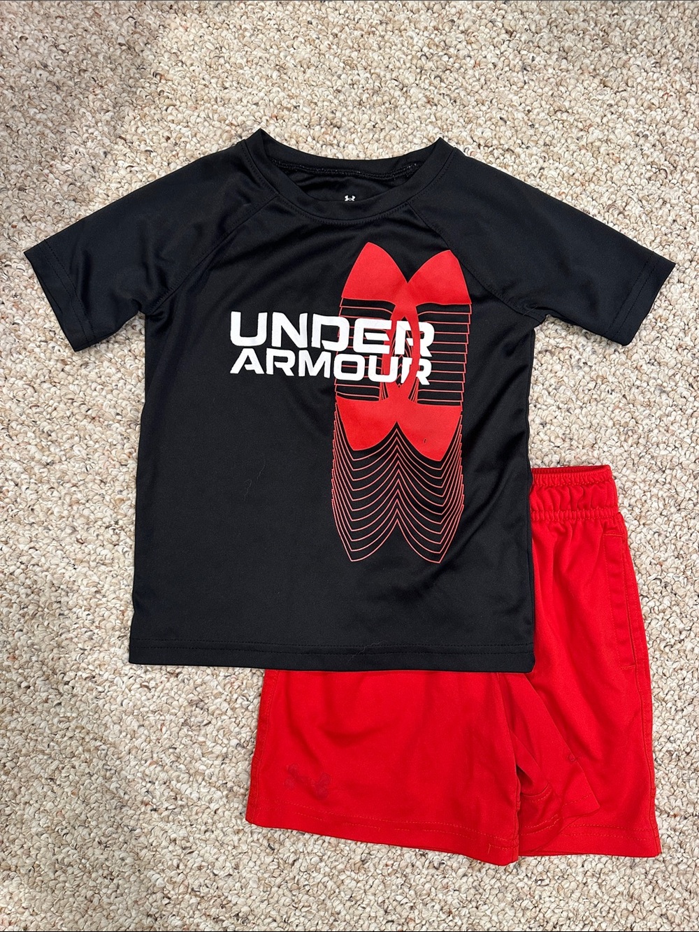 Under Armour Black and Red Boys Athletic Tee & Shorts Set